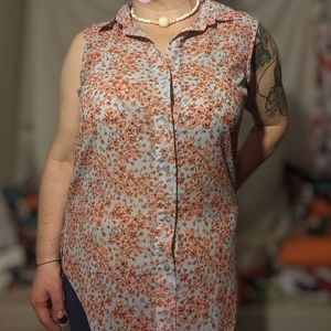 H&M sleeveless button down floral, springtime, sheer